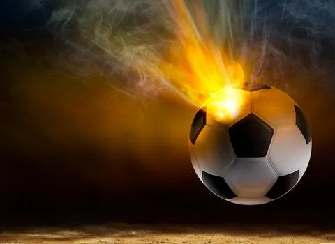 Dramatic Flaming Soccer Ball in Motion with Smoke Background Illustrazione stock
