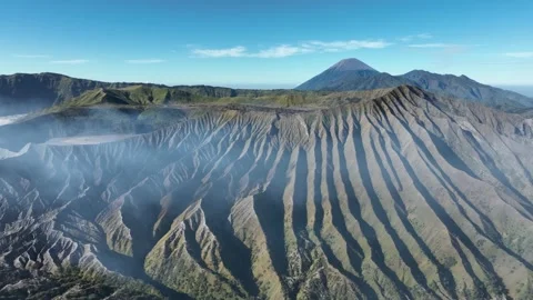 Dramatic fluted volcanic slopes of Mount Batok Tengger caldera East Java 库存影片 342892943