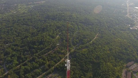 Dramatic Flyby Over Radio Station Tower Stock Footage 71598047