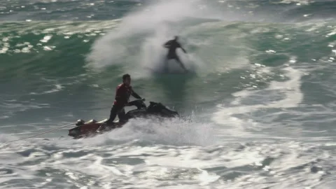 Dramatic footage of extreme surfing environment, Nazare, Portugal Stock Footage 232928660