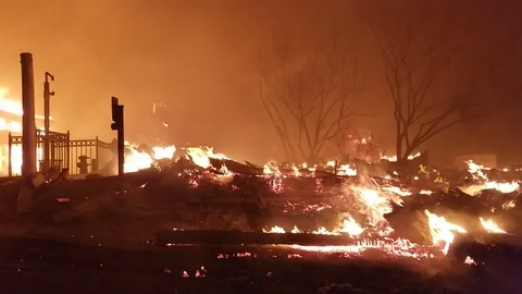Dramatic footage shows Camp Fire burning Paradise Stock Footage 105830812