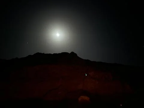 Dramatic Full Moon Above Rocky Terrain Stock Photos