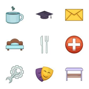 Dramatic game icons set, cartoon style 스톡 일러스트