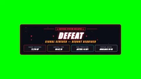 Dramatic Game Over Defeat Screen Banner on Green Screen Vídeos de archivo 345258749