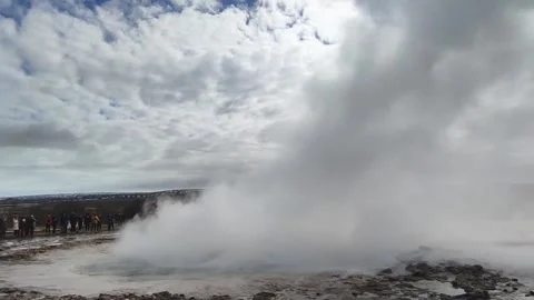 Dramatic Geyser Eruption in Volcanic Scenery Stock Footage 277307441