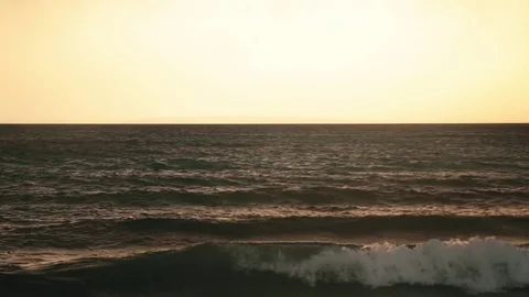 Dramatic Gold Sky Dark Sea Horizon Surf Waves Stock Footage 80969065