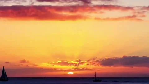 Dramatic Golden Hour Sailing Boat Silhouette - Stock Footage 332890466