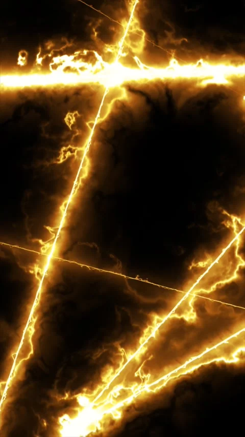 Dramatic golden lightning cracks with glowing electric energy and smoky dar.. Stock Footage 328354954