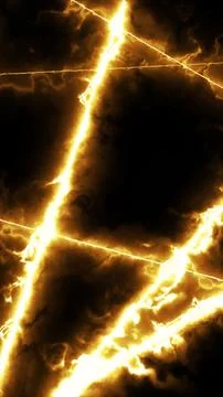 Dramatic golden lightning cracks with glowing electric energy and smoky dar.. Illustrazione stock