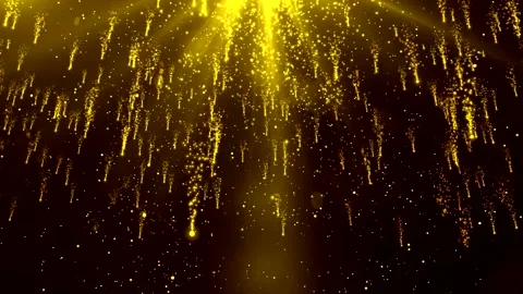 Dramatic Golden Particle Rain Falling from Top with Volume Light Beams Stock Footage 319484923