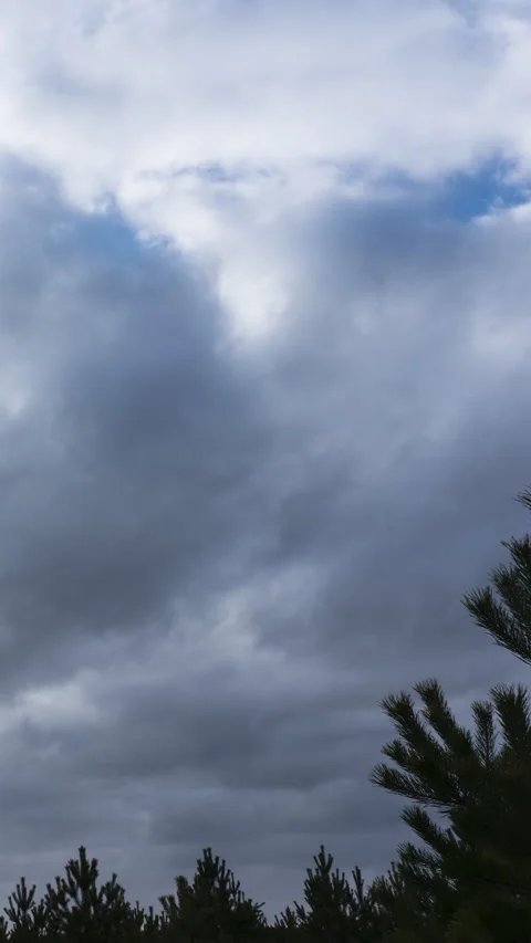 Dramatic gray rain clouds sweep across the sky Stock Footage 280549915