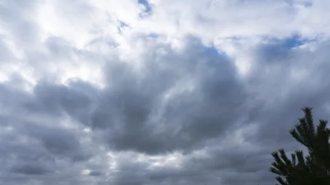 Dramatic gray rain clouds sweep across the sky Stock Footage 280549935