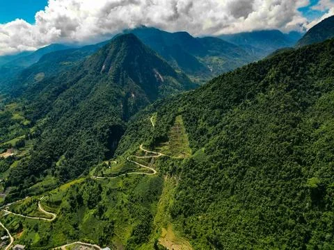 Dramatic Green Mountain Landscape Deep Valley Clouds Vietnam Stock Photos