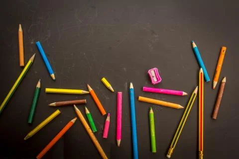 Dramatic group of pencils on black or dark background. Foto stock