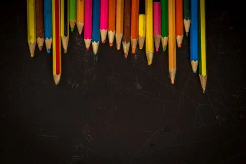 Dramatic group of pencils on black or dark background. Foto stock