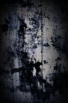Dramatic grunge dark old painted wall with white and black paint splashes Foto stock