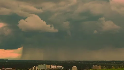 Dramatic heavy rain pouring over a city. Stock Footage 246703358