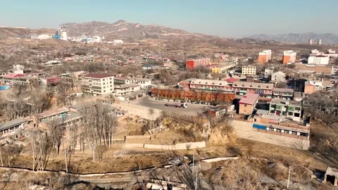 Dramatic Hebei Village In Winter Snow Aerial Landscape Footage Stock Footage 320448822