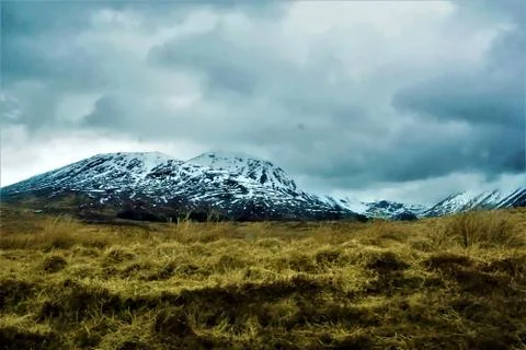 Dramatic Highland view to the Glen Coe mountain range Stock Photos