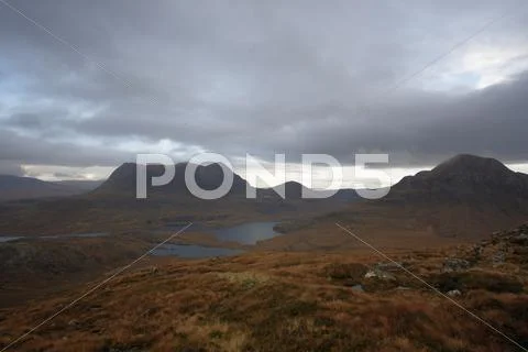 Dramatic hilly landscape near stac pollaidh Stock Photos