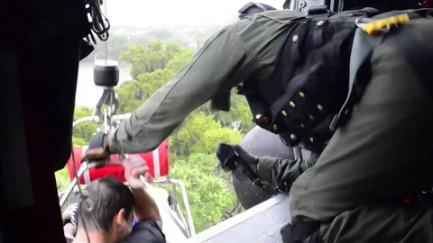 Dramatic Hurricane Harvey Coast Guard Helicopter Rescue Houston 2017 Video stock 95720538