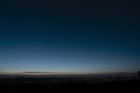 Dramatic hyperlapse of the golden hour of sunset. The image shows the lights of Video stock 253894580