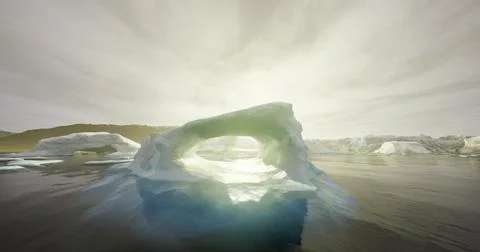 Dramatic ice arch formation reflecting sunlight in a tranquil coastal landsca Stock Illustration