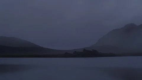 Dramatic iceland landscape at night, mountain lake,  camera movement, 스톡 동영상 94555979