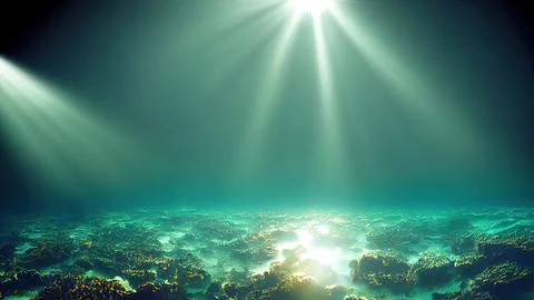 Dramatic illustration of the underwater with bright sun rays Stock-Illustration