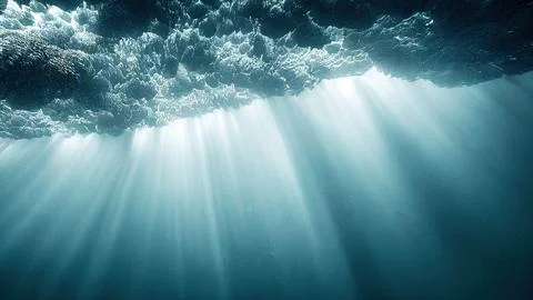Dramatic illustration of the underwater with bright sun rays Stock Illustration