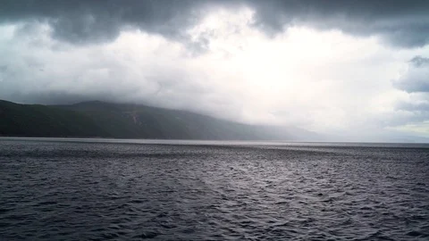 Dramatic image of agitated sea near mountain island, Croatia. 스톡 동영상 107576667