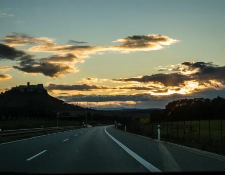 Dramatic image of Panoramic view with A long curve road in the early morning  Foto stock