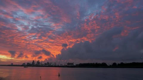 Dramatic Industrial Sunset: Chemical Clouds at Dusk Stock Footage 254353430