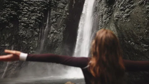 Dramatic jungle tropical waterfall. Slow motion Stock Footage 247116596