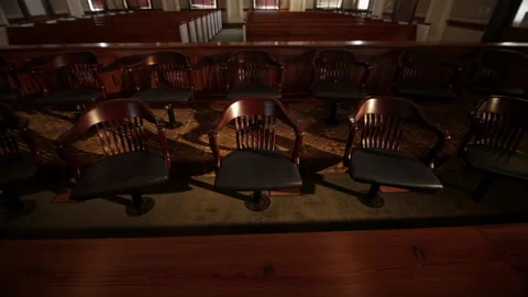 Dramatic Jury Box Seats Dolly Pan Shot Stock Footage 160979262