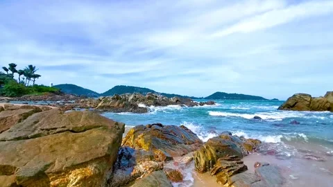 Dramatic Kalim Beach With Massive Rocks And Turquoise Waves Under Blue Sky .. Stock-Footage 345699462