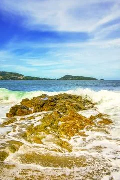 Dramatic Kalim Beach With Massive Rocks And Turquoise Waves Under Blue Sky .. Fotos Stock
