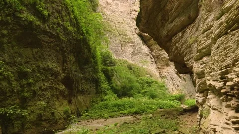 Dramatic Karchagsu Gorge in Dagestan, Caucasus Mountains with Lush Greenery Stock Footage 325634844