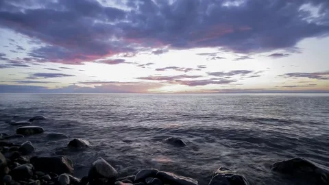 Dramatic Lake Superior Sunset Stock Footage 81221081