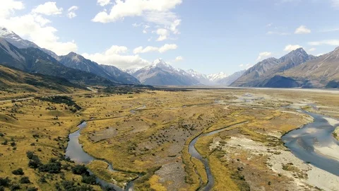 Dramatic landscape drone footage of mount cook in New Zealand Stock Footage