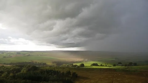 Dramatic Landscape With Fields and a Stormy Sky in the Countryside of England Stock Footage 244815545