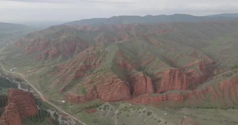Dramatic Landscape of Jety Oguz Canyon from Drone Stock Footage 325032423