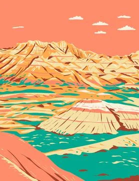 Dramatic Landscape of Layered Rock Formations in Badlands National Park South Stock Illustration