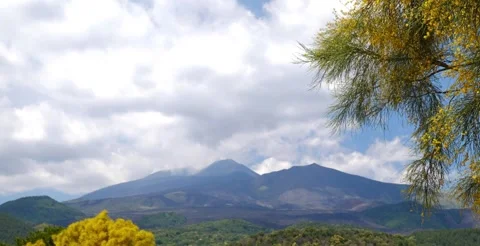 Dramatic landscape of Mount Etna, with dark volcanic peaks and lava fields Stock Footage 314886218
