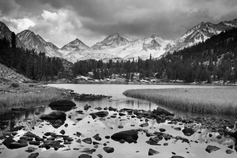 Dramatic landscape, mountain in black and white Stock Photos