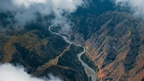 Dramatic landscape, mountains river cutting through the terrain. Stock Footage 297844784