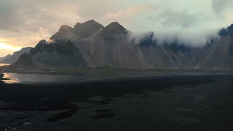 Dramatic landscape over Vestrahorn mountain, Iceland Stock Footage 123919698