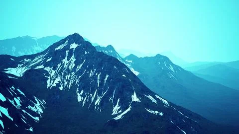 Dramatic landscape of peaks of the high Caucasus mountains and white snow Illustrazione stock