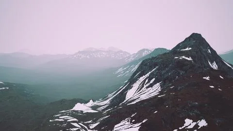 Dramatic landscape of peaks of the high Caucasus mountains and white snow Stock Illustration
