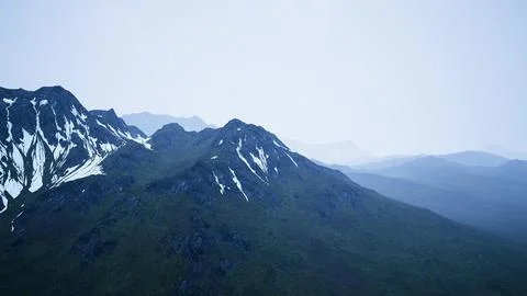 Dramatic landscape of peaks of the high Caucasus mountains and white snow 库存插图